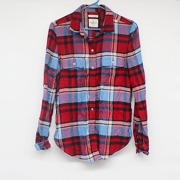 American Eagle Outfitters Tops - American Eagle Women's Plaid Oh So Soft Button Down Shirt Size Small